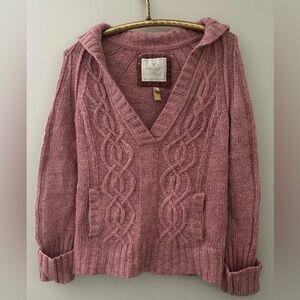 American Eagle Vintage Pink Cable Knit Sweater M Y2K Oversized Collar Pockets